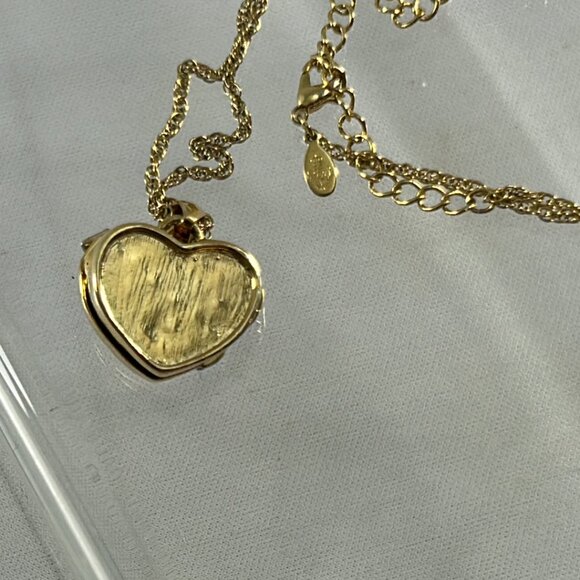 Premier Designs Gold Tone Wrapped Heart Locket Necklace Red Bow 21" Long - Picture 8 of 9